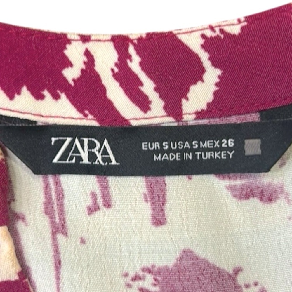 Zara Printed V-Neck Long Sleeve Ruffle Dress Women’s Size Small - Picture 3 of 9